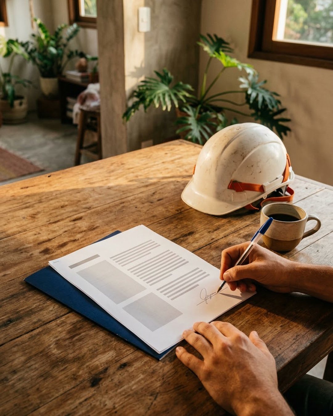 Cliente assinando a proposta da obra